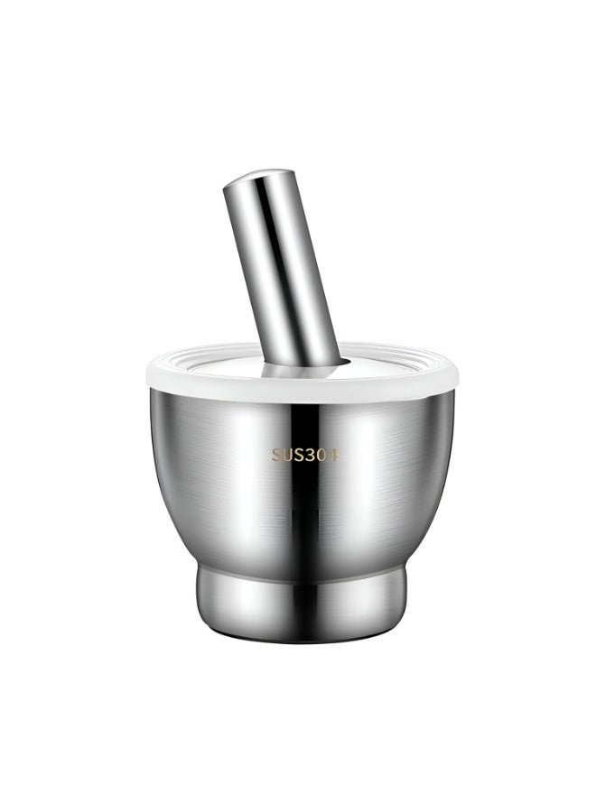 هاون ومدقة من الفولاذ المقاوم للصدأ، مطحنة مطبخ صلبة مصبوبة مع غطاء وقاعدة ثابتة لسحق التوابل والأعشاب والثوم يوميًا - Image 1